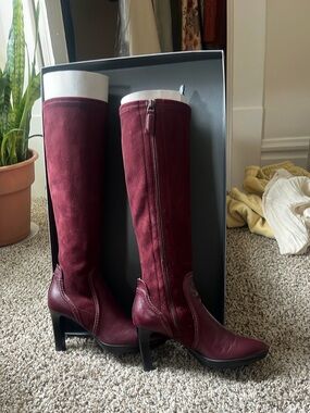 Aquatalia Burgundy Tall Knee-High Heeled Boots